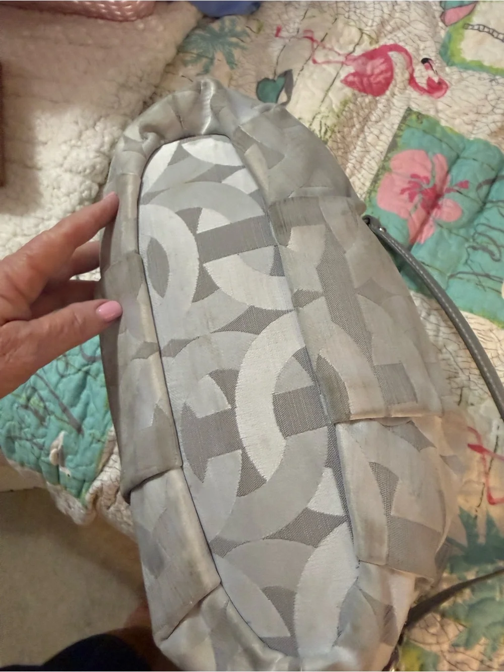 Coach Neutral Signature Jacquard Hobo with Taupe Trim